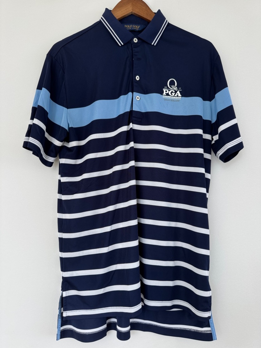 PGA Championship Polo Shirt - Navy with Light Blue & White Stripes